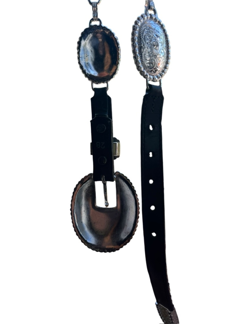 Genuine Vintage TONY LAMA Black Leather Concho Silver Western Bohemian Belt 28 - Picture 9 of 11